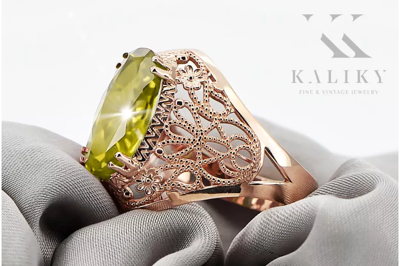 Vintage Jewlery Ring Yellow Peridot Original Vintage 14K Rose Gold vrc074r
